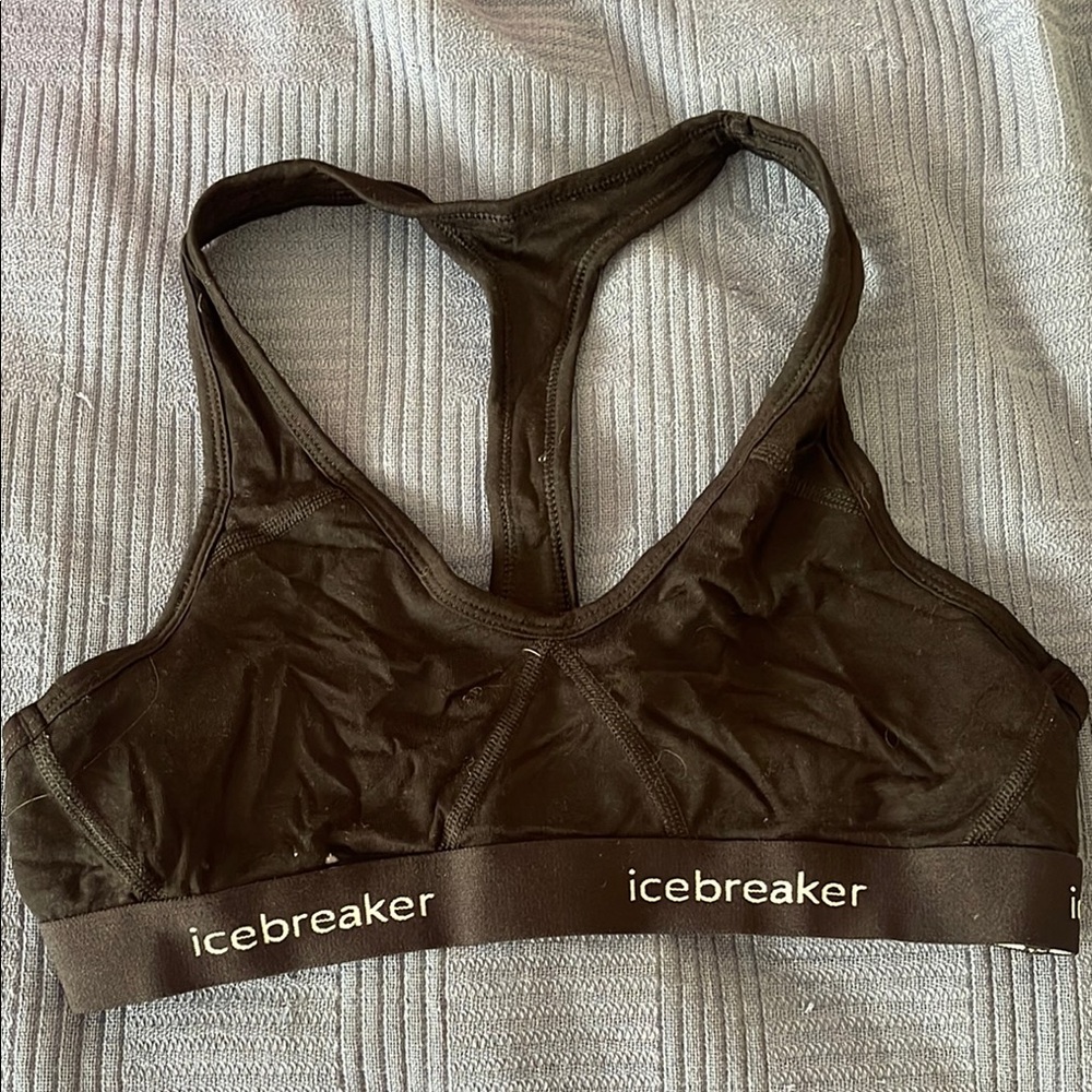 Icebreaker Black Merino Wool Sports Bra with Racerback Design